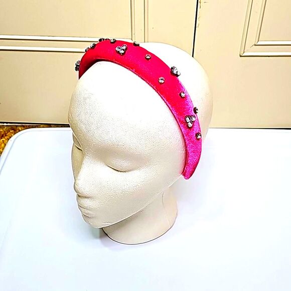 Headband Pink Velvety Material Clear Rhinestones Nw/o Tags - Picture 1 of 4